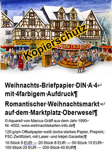 Weihnachtsbriefbogen Romantischer Weihnachtsmarkt auf dem Marktplatz Oberwesel